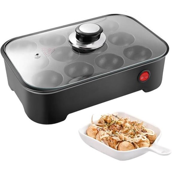 12-Hole Electric Takoyaki Maker with Lid