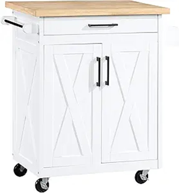 Bolten Farmhouse Kitchen Cart with Storage and Butcher Block
