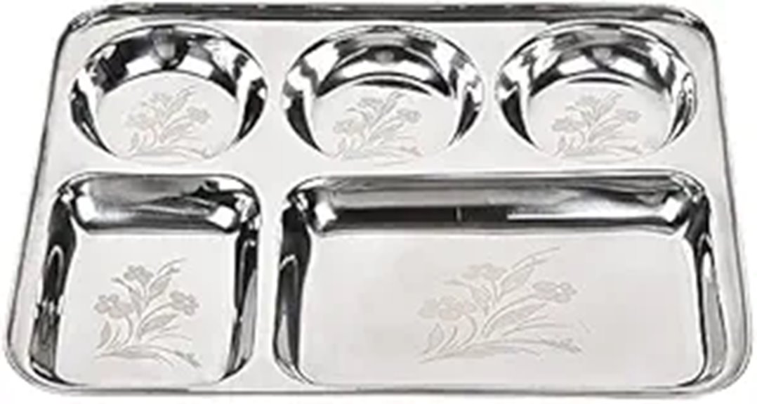Stainless Steel 5-Compartment Floral Dinner Plate Set