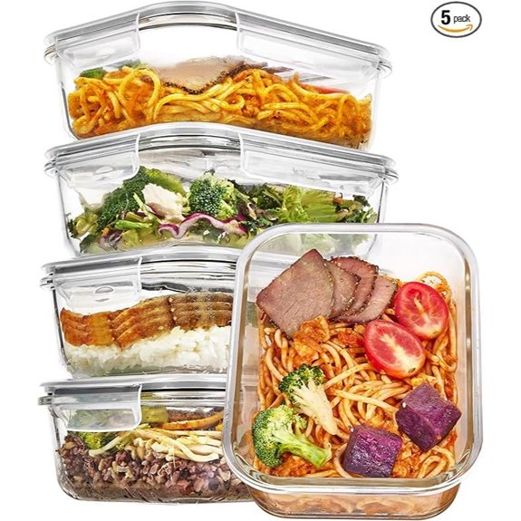 Vtopmart 5 Pack 35oz Glass Food Storage Containers