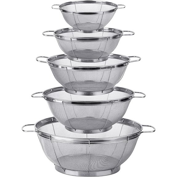 5 Pack Stainless Steel Mesh Strainers with Handles