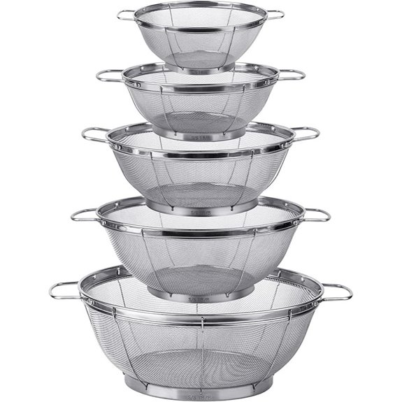 5 Pack Stainless Steel Mesh Strainers with Handles