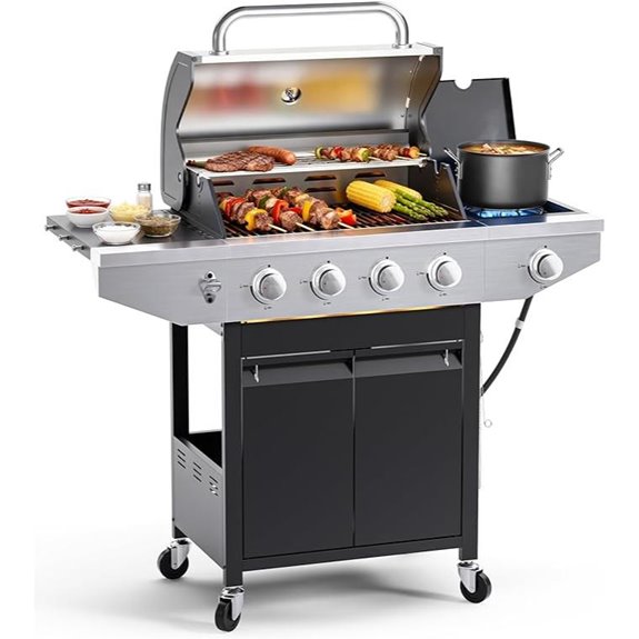 4-Burner Propane Gas BBQ Grill with Side Burner