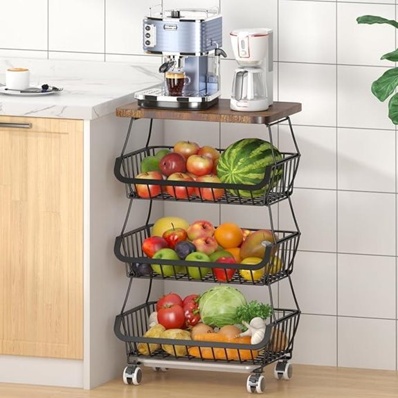4-Tier Wooden Lid Fruit & Vegetable Storage Basket