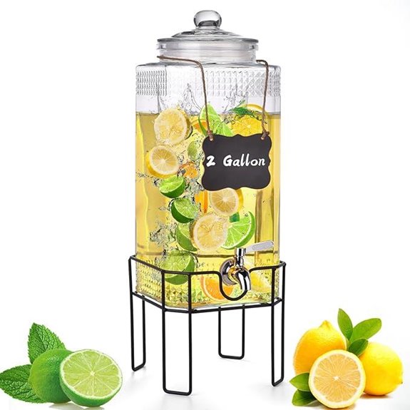 2-Gallon Glass Drink Dispenser with Stand and Lid