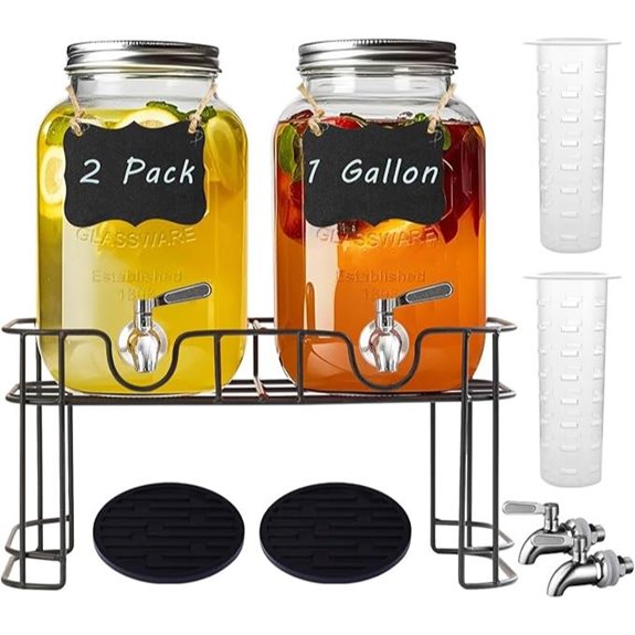 2 Pack Glass Drink Dispensers with Stand and Spigot