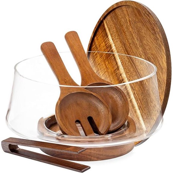 Large Glass Salad Bowl Set with Lids and Utensils