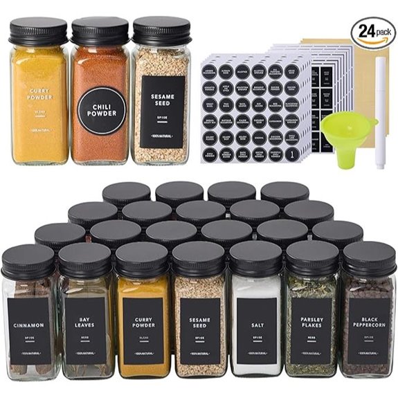 24 Glass Spice Jars with Labels and Accessories