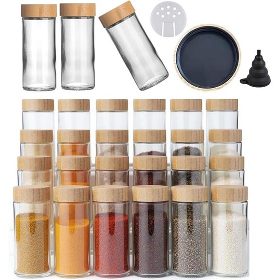 24 pcs Modern Glass Spice Jars with Bamboo Lids