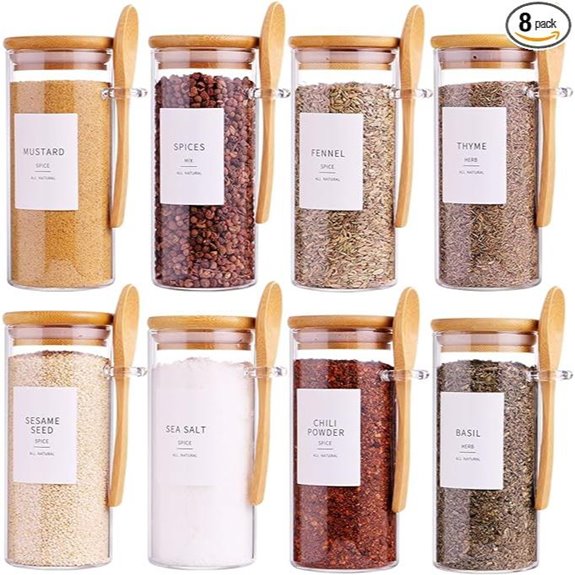 8 Pcs Glass Spice Jars with Bamboo Lids and Labels