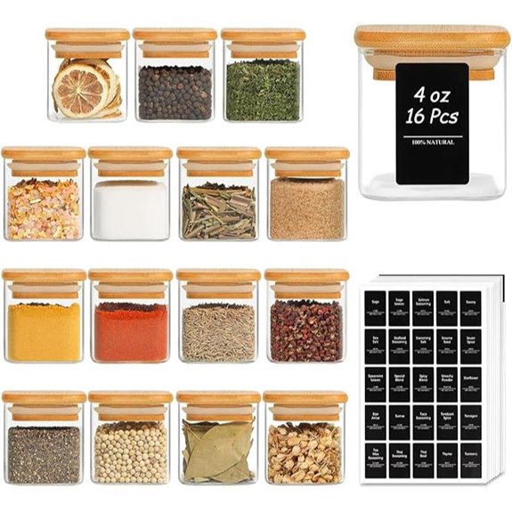 ComSaf 16oz Glass Spice Jars with Bamboo Lids