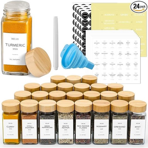 NETANY 24 Glass Spice Jars with Labels and Funnel