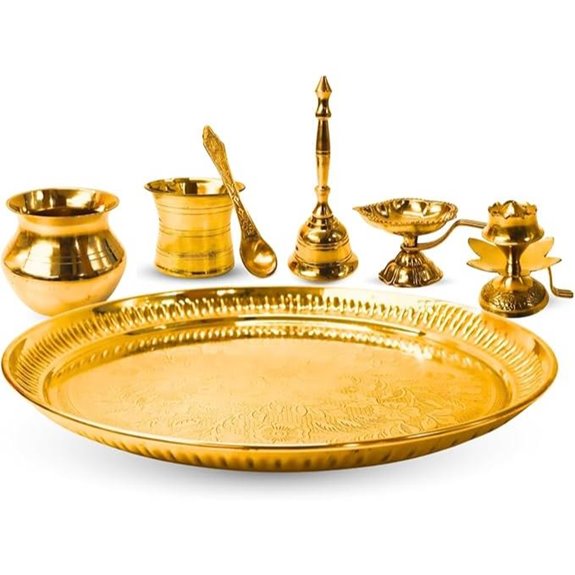 Vedic Charya Brass Puja Thali Set 10 Inch Gold