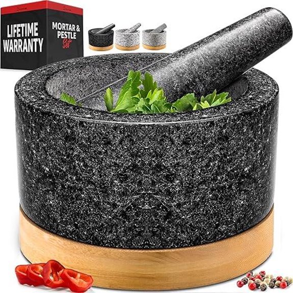 PriorityChef Granite Mortar and Pestle Set with Bamboo Base