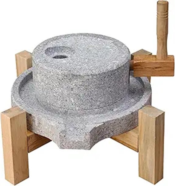 Artisanal Natural Stone Grain Mill with Solid Wood Base