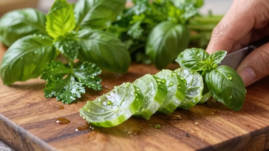 handle herbs gently when chopping