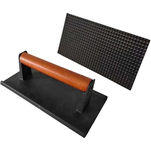 Heavy-Duty Cast Iron Grill Press with Wooden Handle