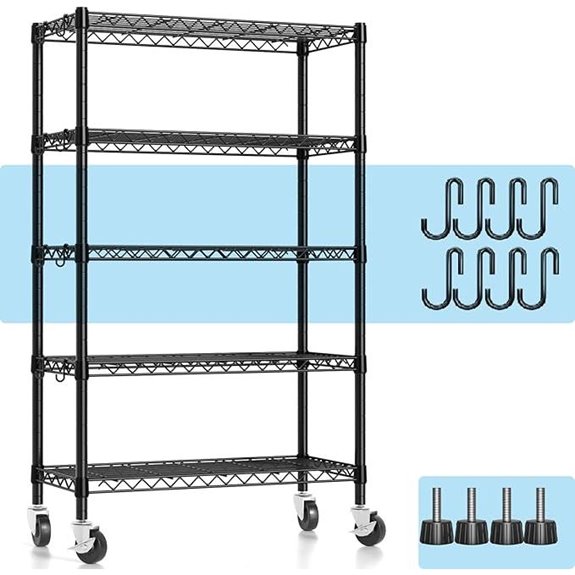 Heavy Duty 5-Tier Wire Shelving with Wheels