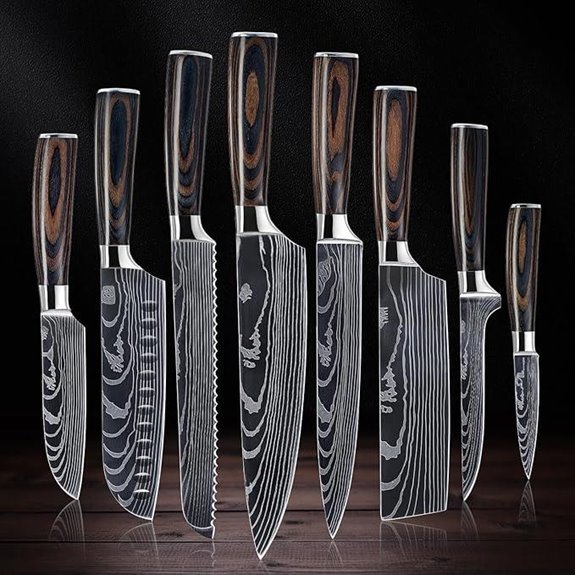 SENKEN 8-Piece Japanese Knife Set with Damascus Pattern