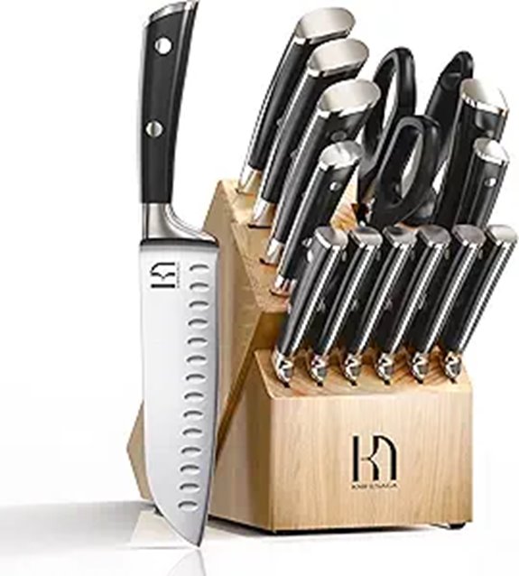 Japanese 15-Piece Knife Set with Block and Sharpener