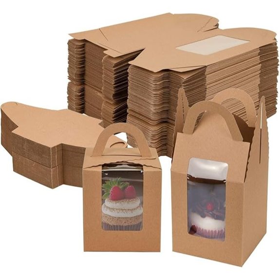 Jucoan 100 Pack Kraft Cupcake Boxes with Window