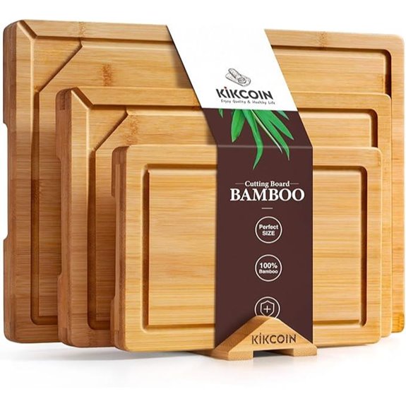 Kikcoin Bamboo Cutting Board Set with Stand and Handles
