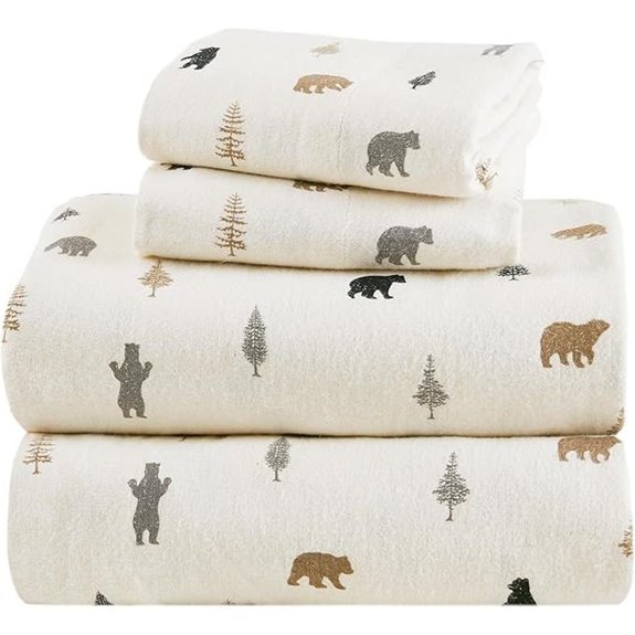 Comfort Spaces Cotton Flannel Sheet Set King Bear/Trees
