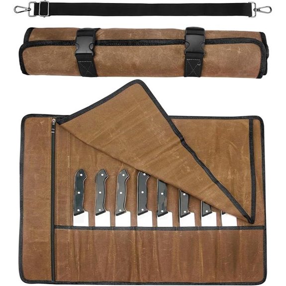 QEES Canvas Knife Roll with 10 Slots and Zipper Pockets