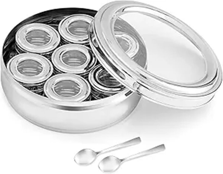 Large 22cm Stainless Steel Spice Storage Box with Spoons