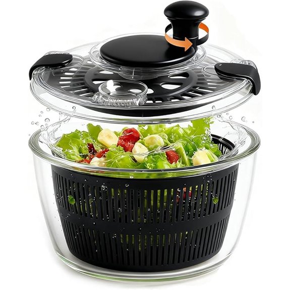Large 5.2 Qt Glass Salad Spinner with Drain