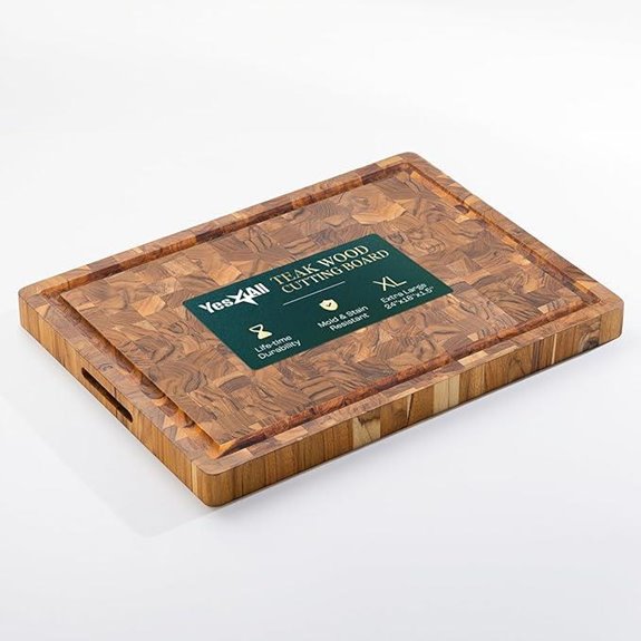 Yes4All Large Teak Kitchen Cutting Board with Juice Grooves