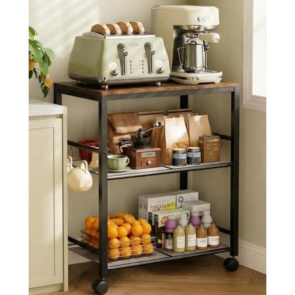 Kitchen Rolling Cart with Lockable Wheels and 3 Tiers