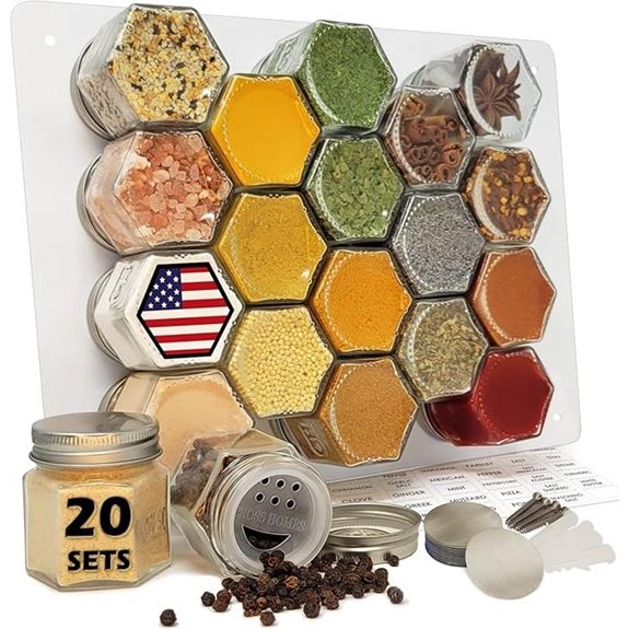Magnetic Hexagon Glass Spice Jars (20-Pack)