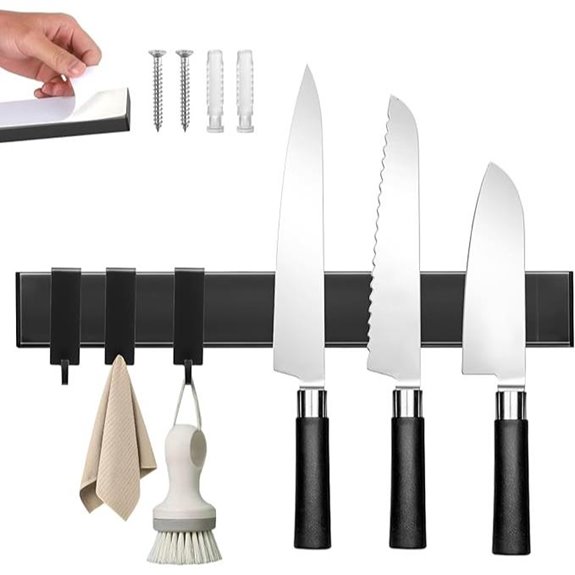 Magnetic Wall Knife Holder with 3 Hooks