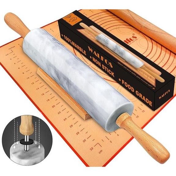 Walfos Marble Rolling Pin & Silicone Pastry Mat Set
