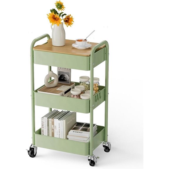 3-Tier Metal Rolling Cart with Locking Wheels