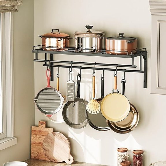 Wall-Mounted Metal Pot Rack for Cookware Organization