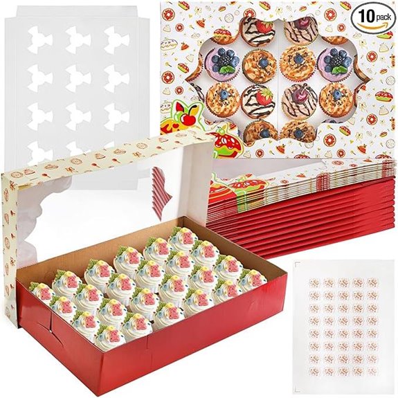 10 Pack Mini Cupcake Boxes with Windows and Stickers