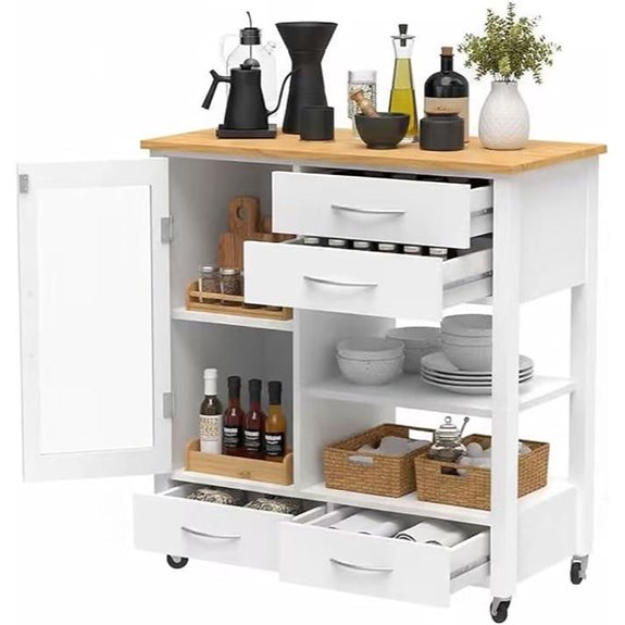 Rolling Kitchen Island with Drawers and Storage