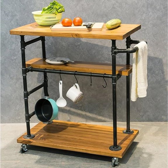 Industrial Rolling Kitchen Island with 3 Tiers