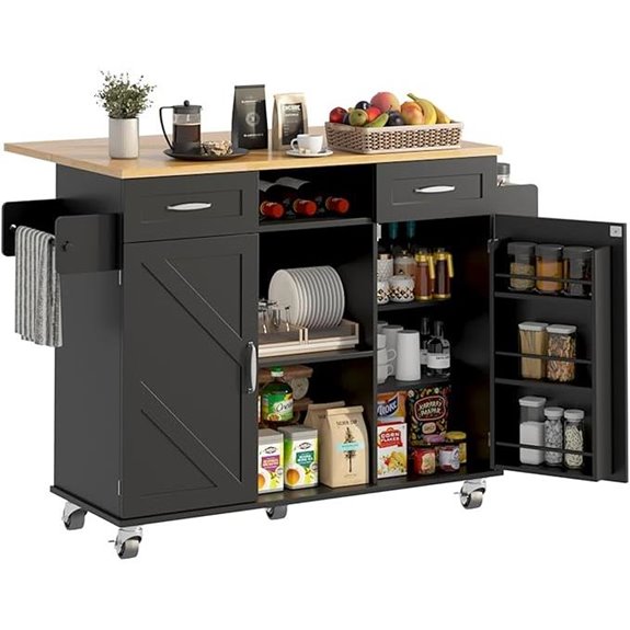 Rolling Kitchen Island with Storage and Drop Leaf