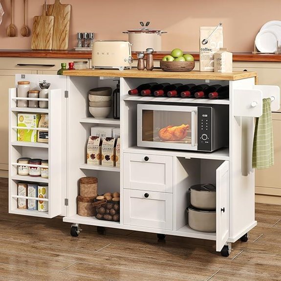 Rolling Kitchen Island with Storage and Drop Leaf