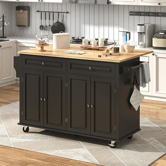 Rolling Kitchen Island with Drop Leaf and Storage