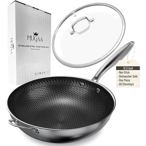 Nonstick Stainless Steel Wok Pan with Lid