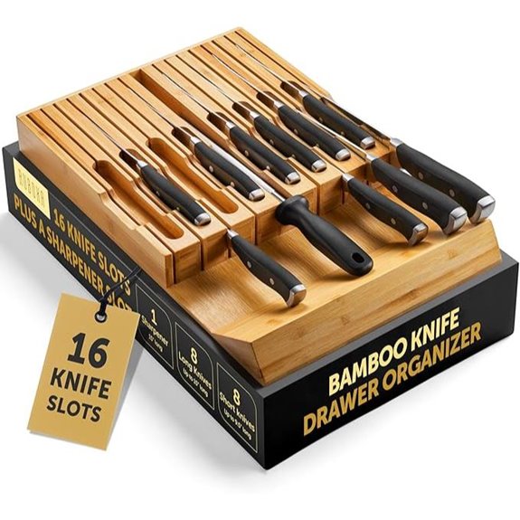 High-Grade Bamboo Knife Drawer Organizer with Sharpener