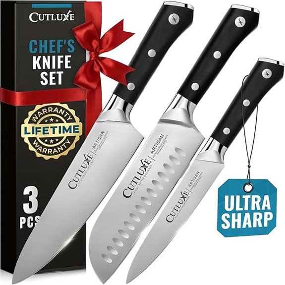 Cutluxe 3-Piece German Steel Chef Knife Set