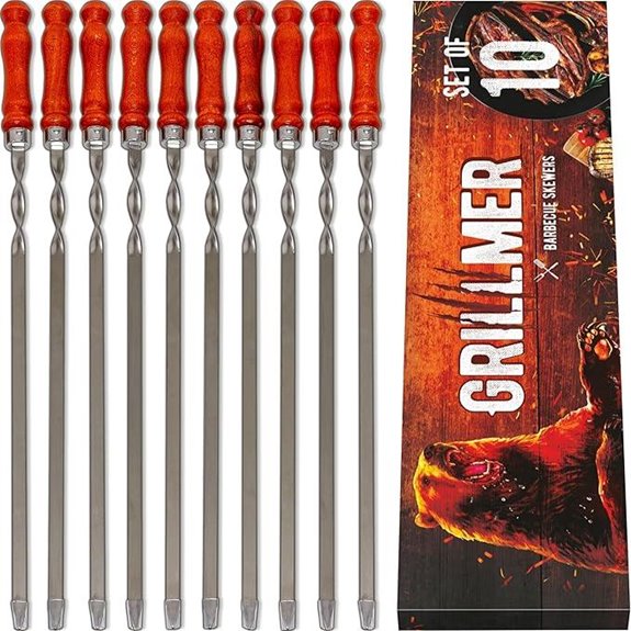 Premium BBQ Skewers with Wooden Handles (10 Pieces)