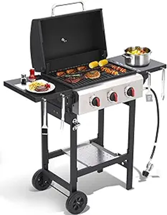 Propane Gas Grill with Side Tables and Wheels