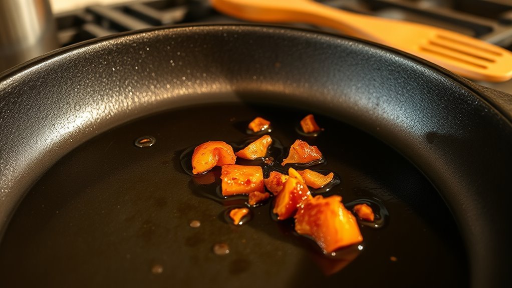 proper pan seasoning and preheating