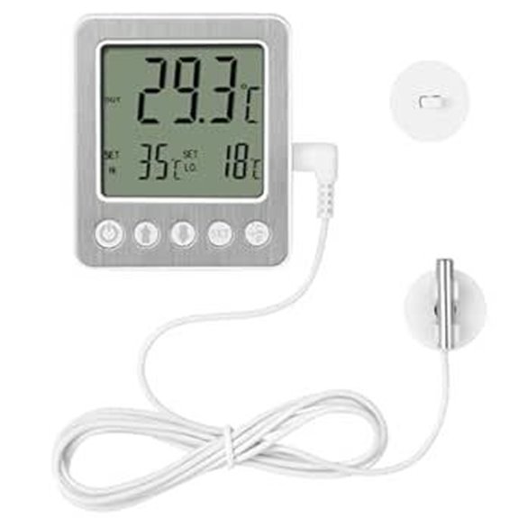 Refrigerator & Freezer Thermometer with Alarm and Extra Sensor